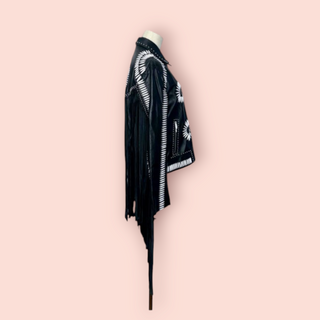 NASTY GAL - REAL LEATHER EMBROIDED FRINGE BIKER JACKET RRP $1194 BNWT