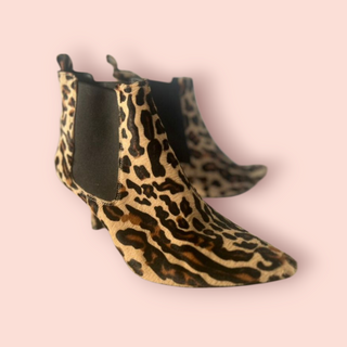 ANINE BING - STEVIE LEOPARD PRINT CALFSOLD OUT STYLE  HAIRED ANKLE BOOTS EST. RRP $541