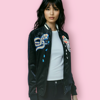 DIESEL- VINTAGE REVERSIBLE EMBROIDED PATCHED BOMBER JACKET Est. retail price $580