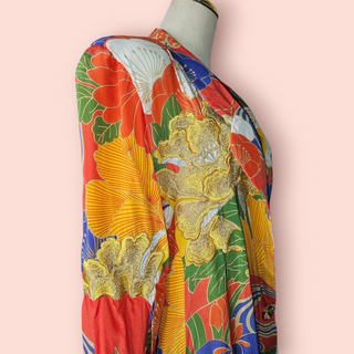 CHASING UNICORNS - Stunning Silk Blazer with Handsewn Gold & Siver Metallic Leaf Embroidery Est RRP $508$