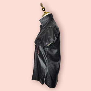 VINTAGE - REAL LEATHER BLACK TOP With Contrast Red Trimming