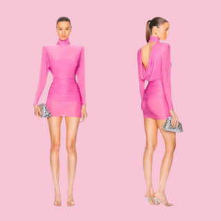 ALEX PERRY - OPEN BACK DRAPE MINI JERSEY DRESS Candy Est. RRP $980 NWT