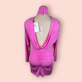 ALEX PERRY - OPEN BACK DRAPE MINI JERSEY DRESS Candy Est. RRP $980 NWT