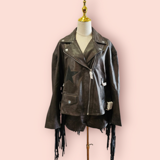 NASTY GAL - REAL LEATHER DISTRESSED STAR CUT OUT FRINGE JACKET & SHORTS  BNWT - SET RRP $840