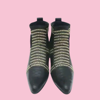 ANINE BING - CHARLIE BLACK STUDDED GOLD EMBELLISHED LEATHER AND SUEDE ANKLE BOOTS est. RRP $700