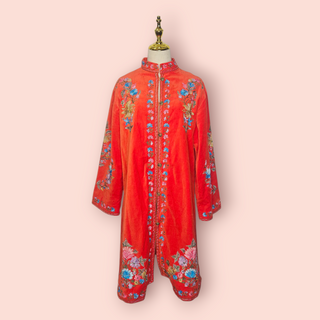 CHASING UNICORNS - 'ITS ONLY ROCK N ROLL' EMBROIDERED COTTON VELEVET LONG LINE JACKET est. RRP $720 NWT