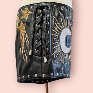 NASTY GAL-STAR & MOON EMBROIDED LEATHER JACKET & MATCHING SHORTS SET NWT RETAIL $1700