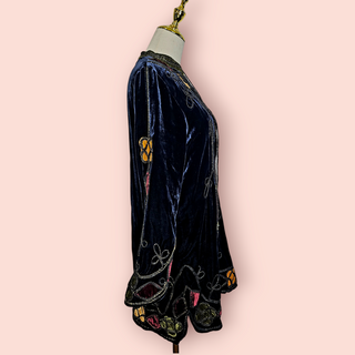 CHASING UNICORNS - 'ALL ALONG THE WATCHTOWER' silk velvet tunic in royal midnight blue NWT Est. RRP $680