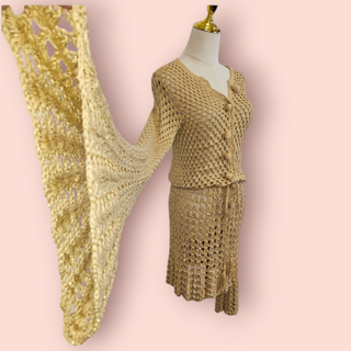 CHASING UNICORNS - CHELSEA MORNING CROTCHET WITH GOLD METALLIC MINI DRESS   Est. RRP $340
