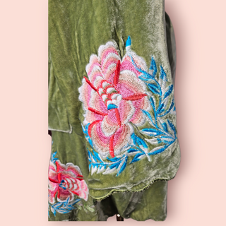 CHASING UNICORNS - 'ONE NIGHT IN HEAVEN' Silk Velvet & Embroidered Short Housecoat  RRP $592 NWT (current season)