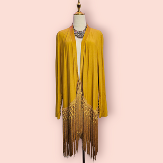 FREE PEOPLE - MUSTARD FRINGED KIMONO est. RRP $240 BNWT