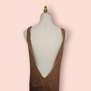 CHASING UNICORNS - CROTCHET BROWN DRESS WITH GOLD METALLIC THREAD & TURQUOISE FRINGE BEADING Est. Retail Price $340 BNWT