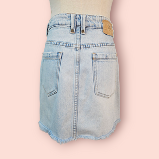 THRILLS - Light Denim High Waisted Raw Hem Skirt RRP $107