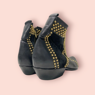 ANINE BING - CHARLIE BLACK STUDDED GOLD EMBELLISHED LEATHER AND SUEDE ANKLE BOOTS est. RRP $700