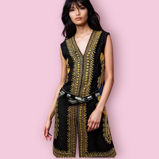 VINTAGE - 1960'S AFGHAN WOOL EMBROIDED LONG OPEN VEST