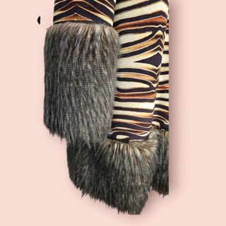 CUSTO BARCELONA - VINTAGE EUROPEON ANIMAL PRINTED SUEDE LIKE COAT WITH FAUX FUR TRIM & LINING est. RRP AU $1200