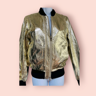ZADIG & VOLTAIRE - 'LARSONA' Foil Coat Gold Leather Bomber RRP $1838