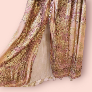 HEMNANT & NANDITA - 'NOOR' V-neck Metallic Gold Boho Dress RRP $649 NWT