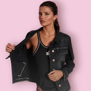 ONE TEASPOON - "ROCK N ROLLA" Black studded Denim Jacket RRP $219
