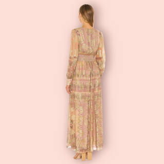 HEMNANT & NANDITA - 'NOOR' V-neck Metallic Gold Boho Dress RRP $649 NWT