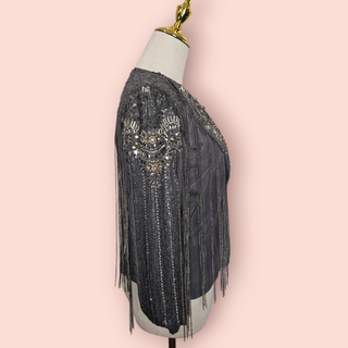 HAUTE HIPPIE - EMBELLISHED WITH FRINGED CHAIN 100% SILK JACKET RRP $670