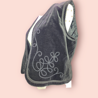 WRAGGS - VINTAGE BLACK VELVETY EMBROIDED OPEN VEST