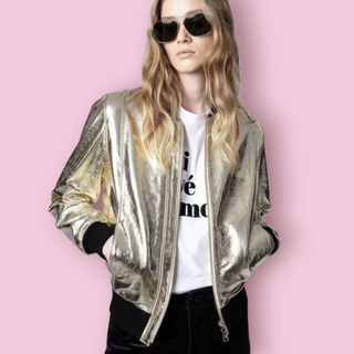 ZADIG & VOLTAIRE - 'LARSONA' Foil Coat Gold Leather Bomber RRP $1838