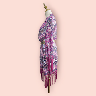ARNHEM - STUNNING PINK PATTERN KIMONO WITH FRINGING est. RRP $189