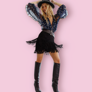 CHASING UNICORNS - THINGS I USED TO DO SUEDE FRINGE SKIRT BNWT RRP $350 Current Season