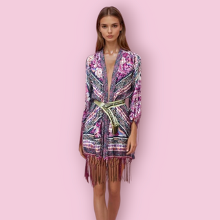 ARNHEM - STUNNING PINK PATTERN KIMONO WITH FRINGING est. RRP $189
