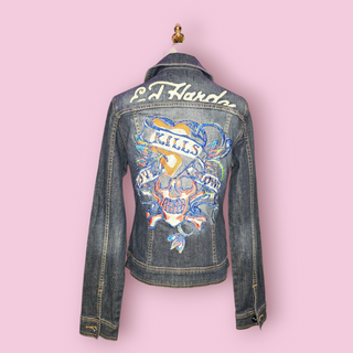 ED HARDY - VINTAGE PATCHED EMBELLISHED "LOVE KILLS" denim jacket