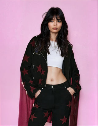 NASTY GAL - SUEDE FRINGED STAR BIKER JACKET BNWT RRP $899