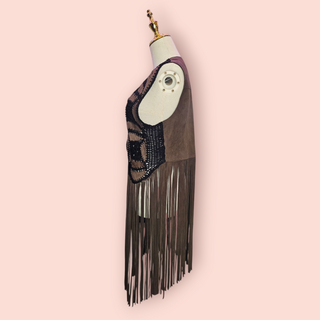 NASTY GAL - PREMIUM SUEDE AND CROCHET PATCHED FRINGED VEST AND SHORTS BNWT RRP $808 AS SET