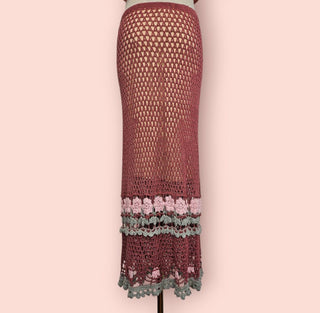 CHASING UNICORNS - Crochet Midi Slip On Skirt with Flower Embroideries est. RRP $230