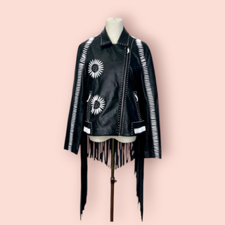 NASTY GAL - REAL LEATHER EMBROIDED FRINGE BIKER JACKET RRP $1194 BNWT