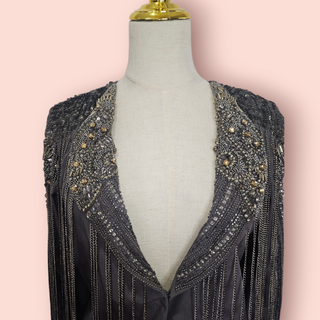 HAUTE HIPPIE - EMBELLISHED WITH FRINGED CHAIN 100% SILK JACKET RRP $670