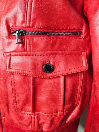 DESIGUAL - FIRE RED FAUX LEATHER BOMBER JACKET est. RRP $260