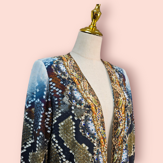 CAMILLA - Snakeskin Silk Casual Lightweight Swarovski Crystal Embellished Jacket Est. RRP $699