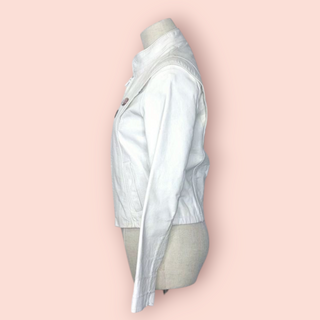 VINTAGE - 80S LEATHER OFF WHITE BOWIE STYLE JACKET