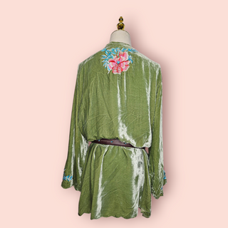 CHASING UNICORNS - 'ONE NIGHT IN HEAVEN' Silk Velvet & Embroidered Short Housecoat  RRP $592 NWT (current season)