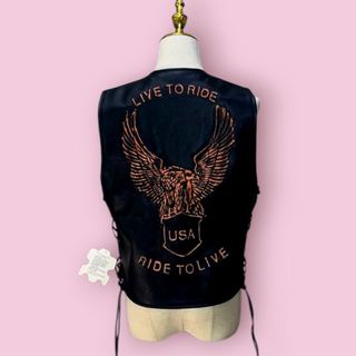 VINTAGE - BORN TO RIDE EAGLE USA LEATHER VEST RRP $249 BNWT
