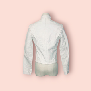 VINTAGE - 80S LEATHER OFF WHITE BOWIE STYLE JACKET