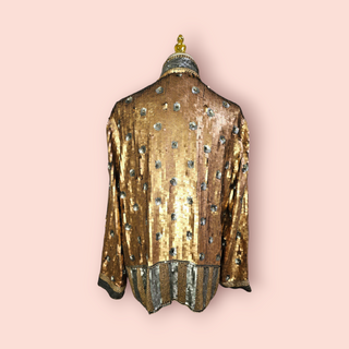 CHASING UNICORNS - RARE HEAVILY SILVER & GOLD CONTRAST SEQUIN JACKET est. RRP $930
