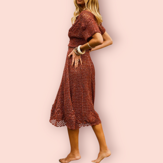 CHASING UNICORNS - DAY DREAMER CROTCHET LUREX MIDI DRESS RRP $425 CURRENT SEASON