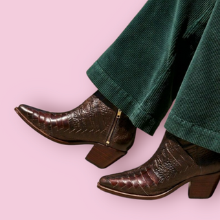 FREE PEOPLE - EMMETT WESTERN WOVEN BROWN ANKLE BOOTS RRP $238