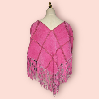 WILSONS LEATHER - Pink Suede and Crochet Suede Fringe Poncho NWT