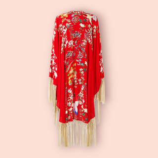 CAMILLA - 'THE LISBOA LUXE' Draped Fringed Kimono Shawl High Low RRP $1300