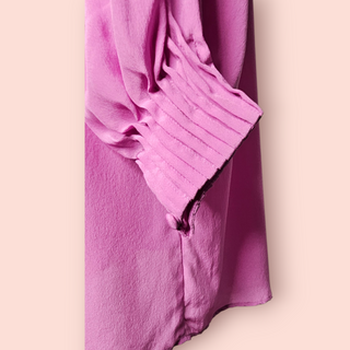 CHASING UNICORNS - 80'S Style Candy Pink Silk Mini Dress with Embroidery est. RRP $390 BNWT