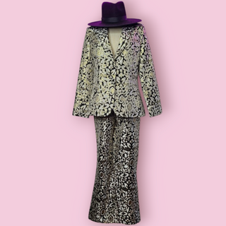 AUNT MAUD DAINTY - TWO PIECE GOLD/ BLACK & METALLIC FLORAL PANT SUIT BNWT RRP $638