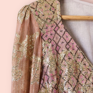 HEMNANT & NANDITA - 'NOOR' V-neck Metallic Gold Boho Dress RRP $649 NWT